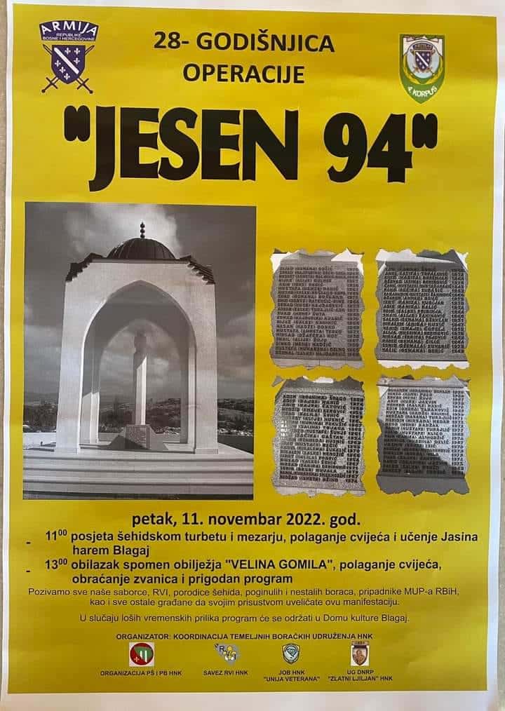 „Jesen 94“: obilježavanje 28. godišnjice u petak, 11.novembra; obezbijeđen prijevoz iz Konjica