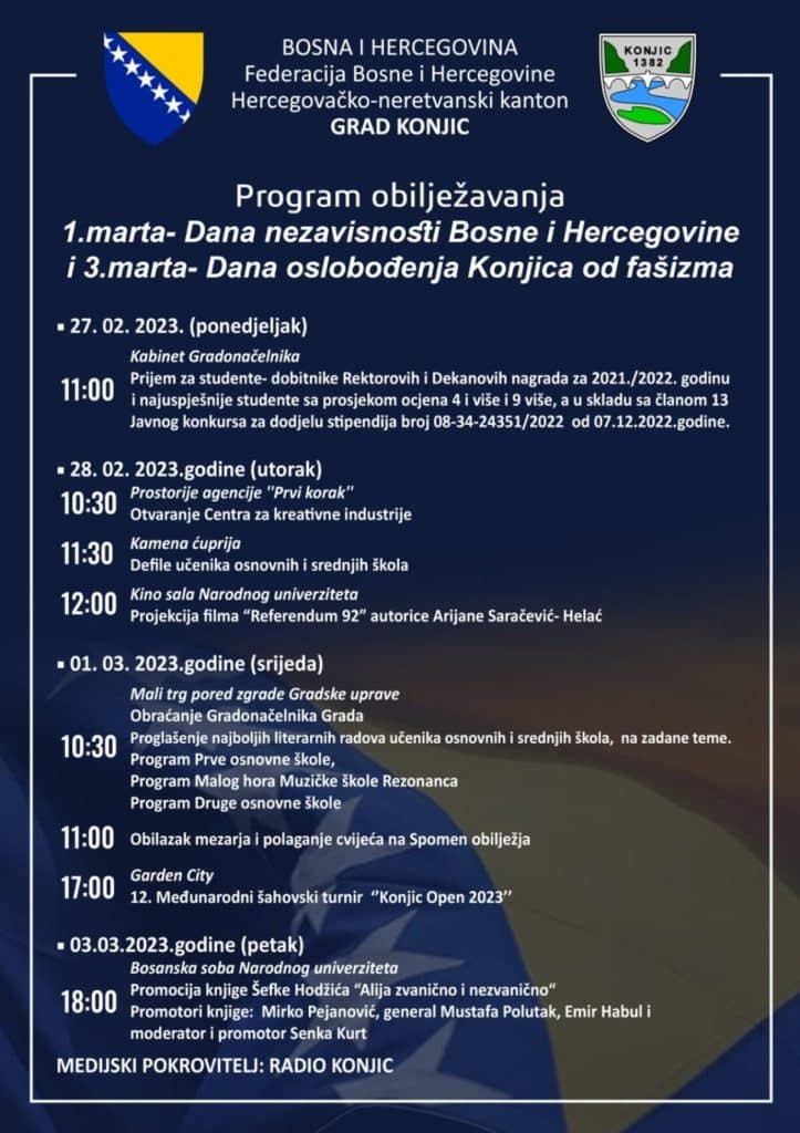Program obilježavanja 1.marta, Dana nezavisnosti Bosne i Hercegovine i 3.marta, Dana oslobođenja Konjica od fašizma