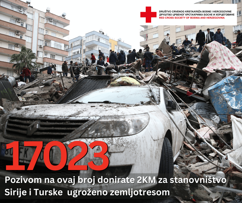 crveni krst/križ u bih formirao medicinski tim za pomoć stanovništvu turske i sirije, pokrenut i humanitarni broj - 17023