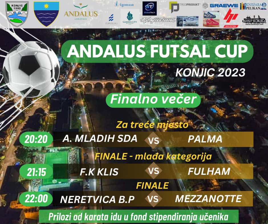 večeras završnica andalus futsal kupa konjic 2023. za mlađe kategorije